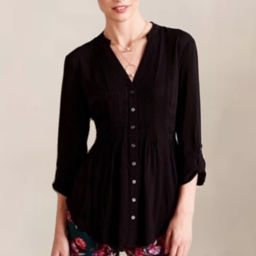 Anthropologie Black Button Down Top Excellent Condition. 100% Rayon